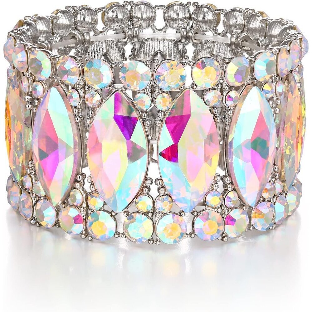 Elegant Crystal Rhinestones Wedding Bangle Bracelet for Bride Prom Gift
